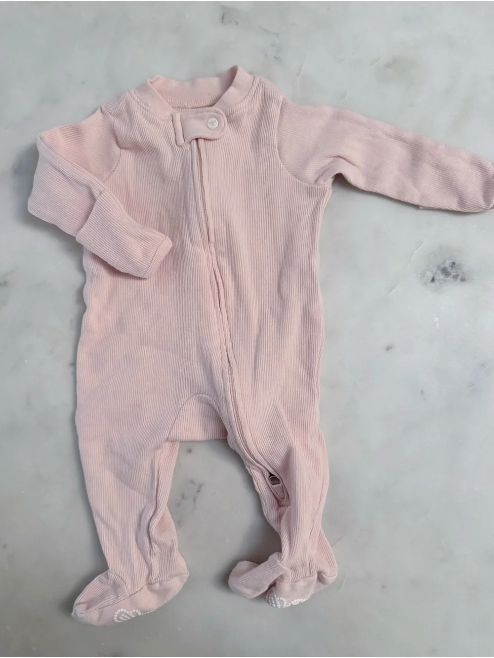 Burt's Bees Baby Light Pink Ribbed Footed One-Piece Pajamas